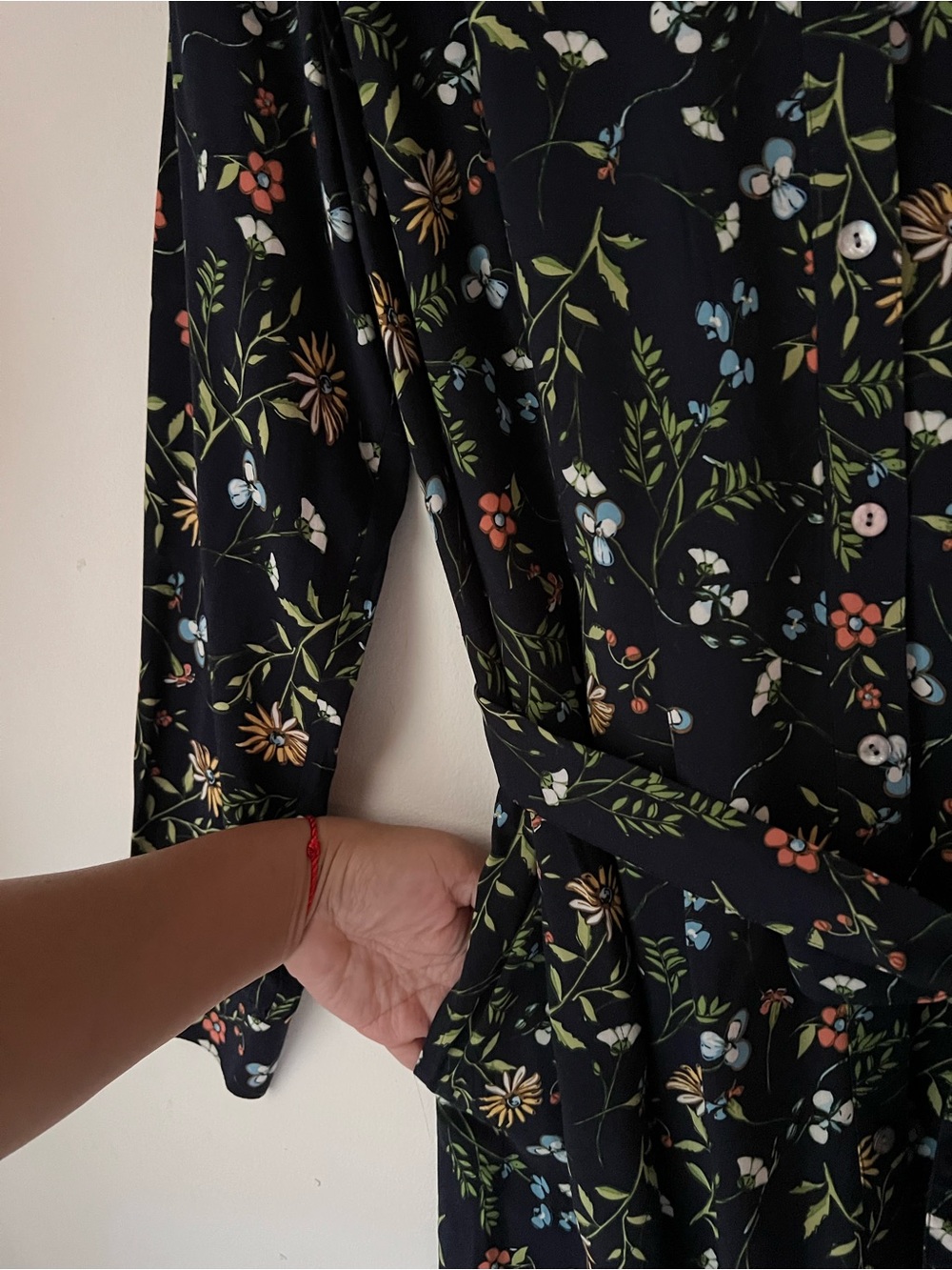 NWT J. Jill Navy Long-Sleeve Button DownFloral Shirt Dress Sz L Removable Belt - Picture 4 of 12